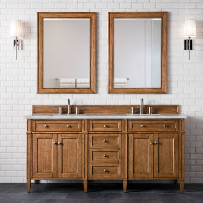 James Martin - Brittany 72" Double Vanity, Saddle Brown w/ 3 CM Victorian Silver Silestone Top w/FreePower Wireless Charger - 650-V72-SBR-FVSL view 4