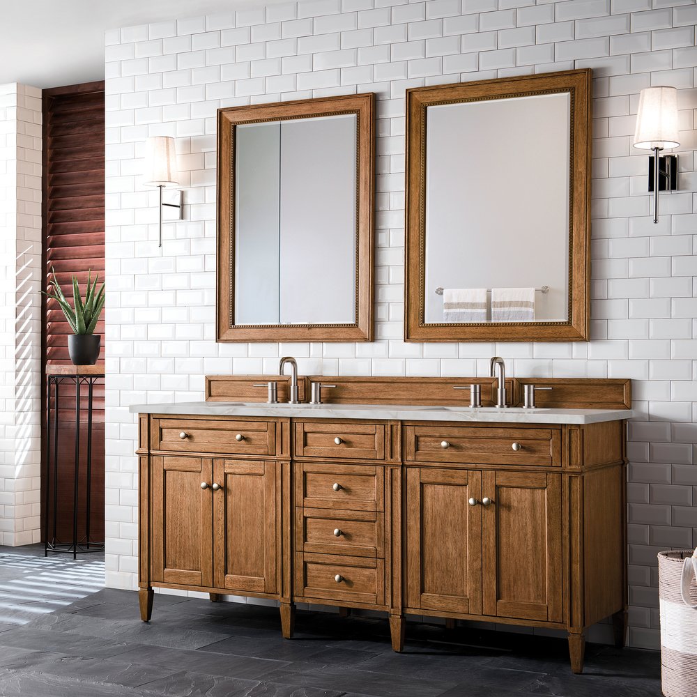 James Martin - Brittany 72" Double Vanity, Saddle Brown w/ 3 CM Victorian Silver Silestone Top w/FreePower Wireless Charger - 650-V72-SBR-FVSL view 5