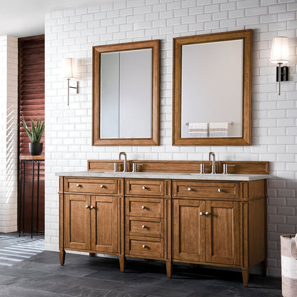 James Martin - Brittany 72" Double Vanity, Saddle Brown w/ 3 CM Victorian Silver Silestone Top w/FreePower Wireless Charger - 650-V72-SBR-FVSL view 5