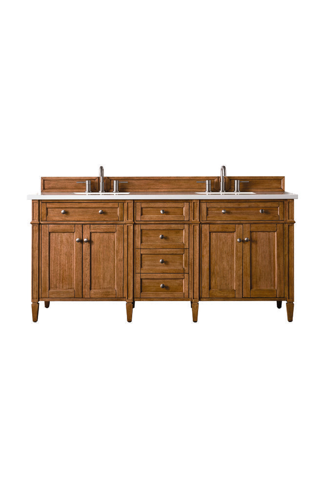 James Martin - Brittany 72" Double Vanity, Saddle Brown w/ 3 CM White Zeus Silestone Top - 650-V72-SBR-3WZ view 1