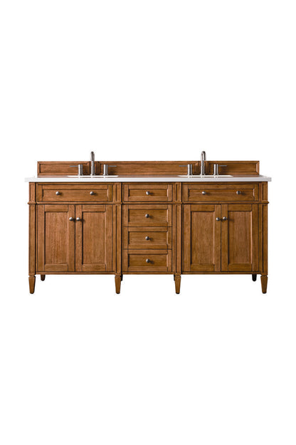 James Martin - Brittany 72" Double Vanity, Saddle Brown w/ 3 CM White Zeus Silestone Top - 650-V72-SBR-3WZ view 1