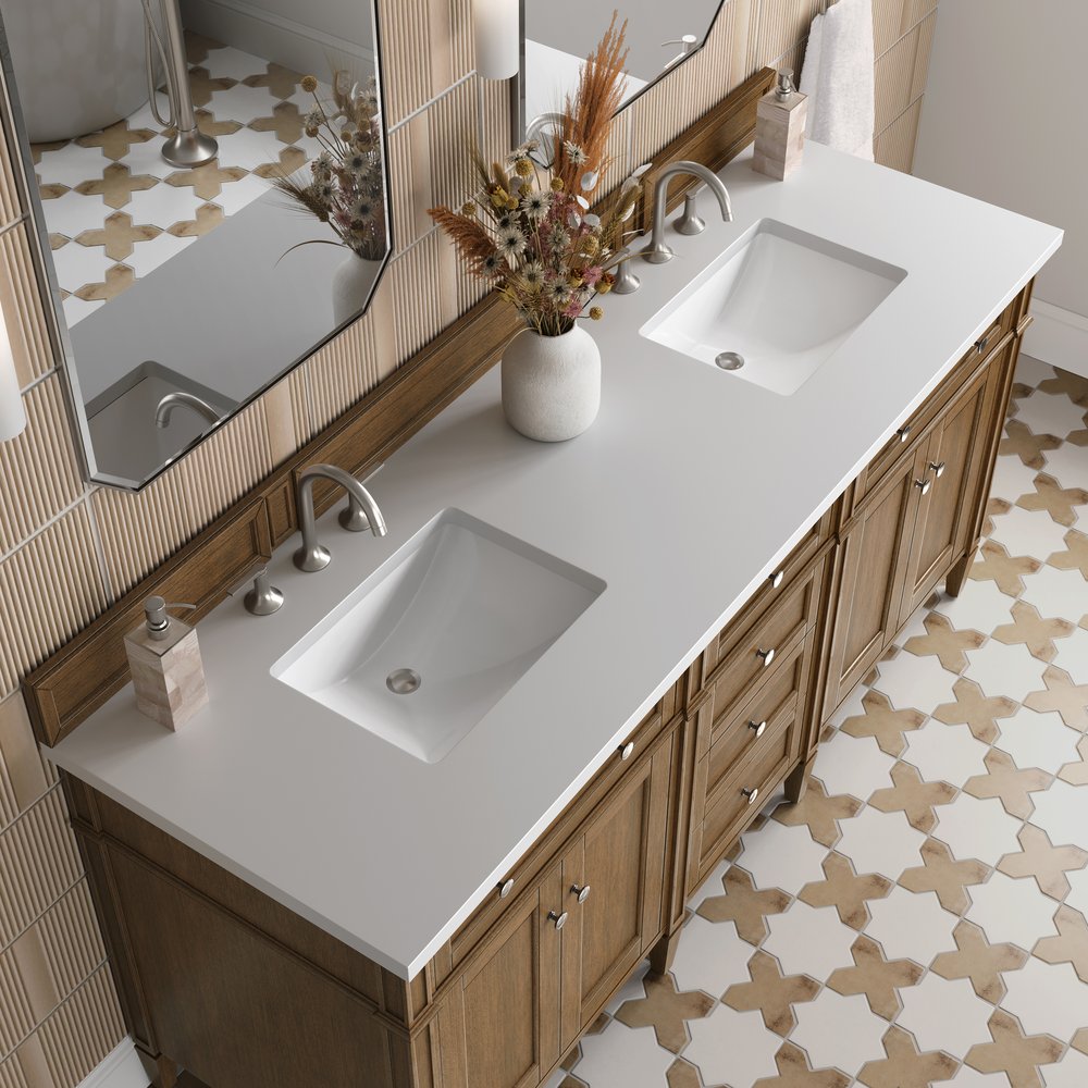 James Martin - Brittany 72" Double Vanity, Saddle Brown w/ 3 CM White Zeus Silestone Top - 650-V72-SBR-3WZ view 7