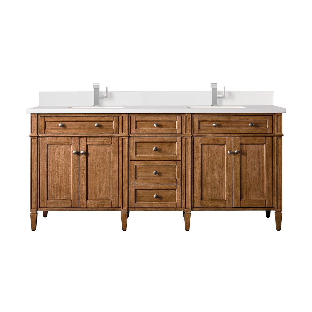James Martin - Brittany 72" Double Vanity, Saddle Brown w/ Single Hole 3 CM White Zeus Silestone Top & Backsplash - 650-V72-SBR-1WZ view 1