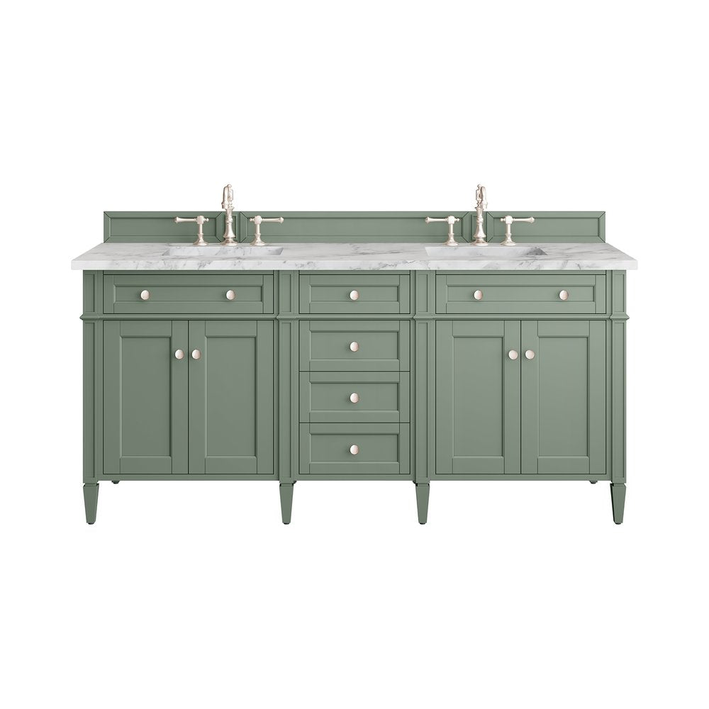 James Martin - Brittany 72" Double Vanity, Smokey Celadon w/ 3 CM Carrara Marble Top - 650-V72-SC-3CAR view 1