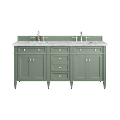 James Martin - Brittany 72" Double Vanity, Smokey Celadon w/ 3 CM Carrara Marble Top - 650-V72-SC-3CAR view 1