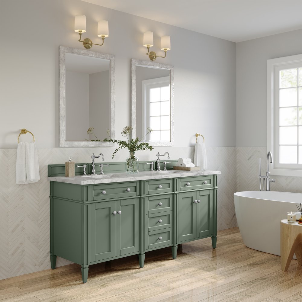 James Martin - Brittany 72" Double Vanity, Smokey Celadon w/ 3 CM Carrara Marble Top - 650-V72-SC-3CAR view 4