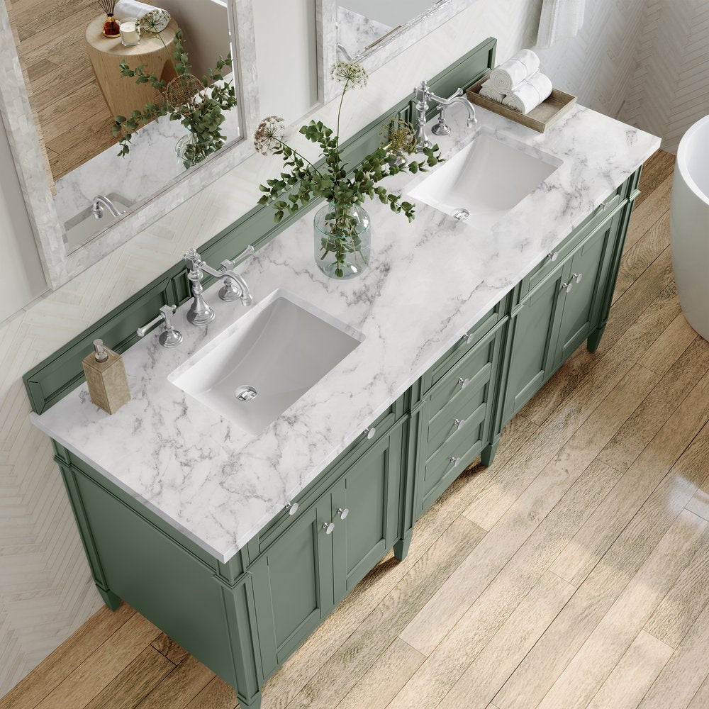 James Martin - Brittany 72" Double Vanity, Smokey Celadon w/ 3 CM Carrara Marble Top - 650-V72-SC-3CAR view 6