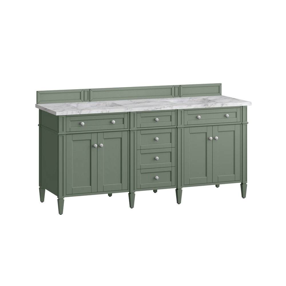 James Martin - Brittany 72" Double Vanity, Smokey Celadon w/ 3 CM Carrara Marble Top - 650-V72-SC-3CAR view 7