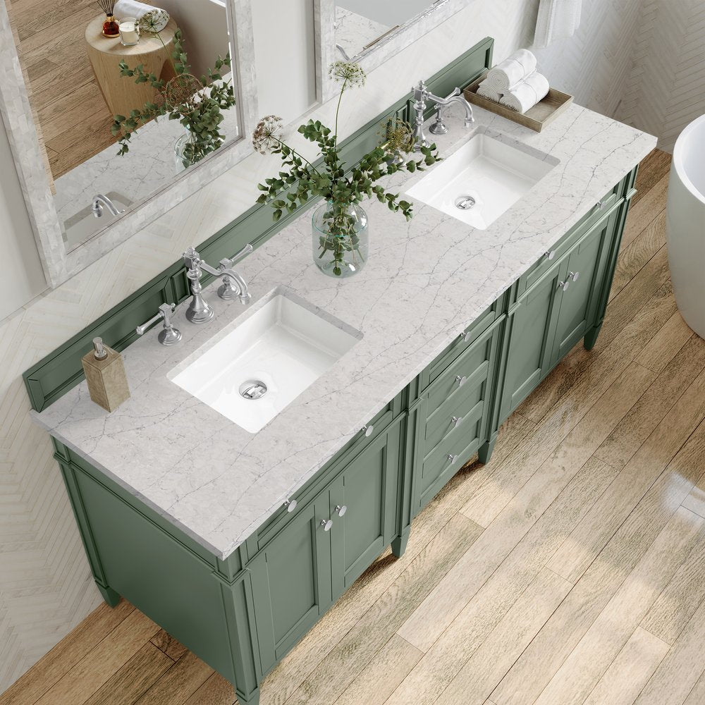 James Martin - Brittany 72" Double Vanity, Smokey Celadon w/ 3 CM Eternal Jasmine Pearl Top - 650-V72-SC-3EJP view 6