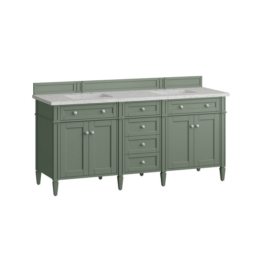 James Martin - Brittany 72" Double Vanity, Smokey Celadon w/ 3 CM Eternal Jasmine Pearl Top - 650-V72-SC-3EJP view 7