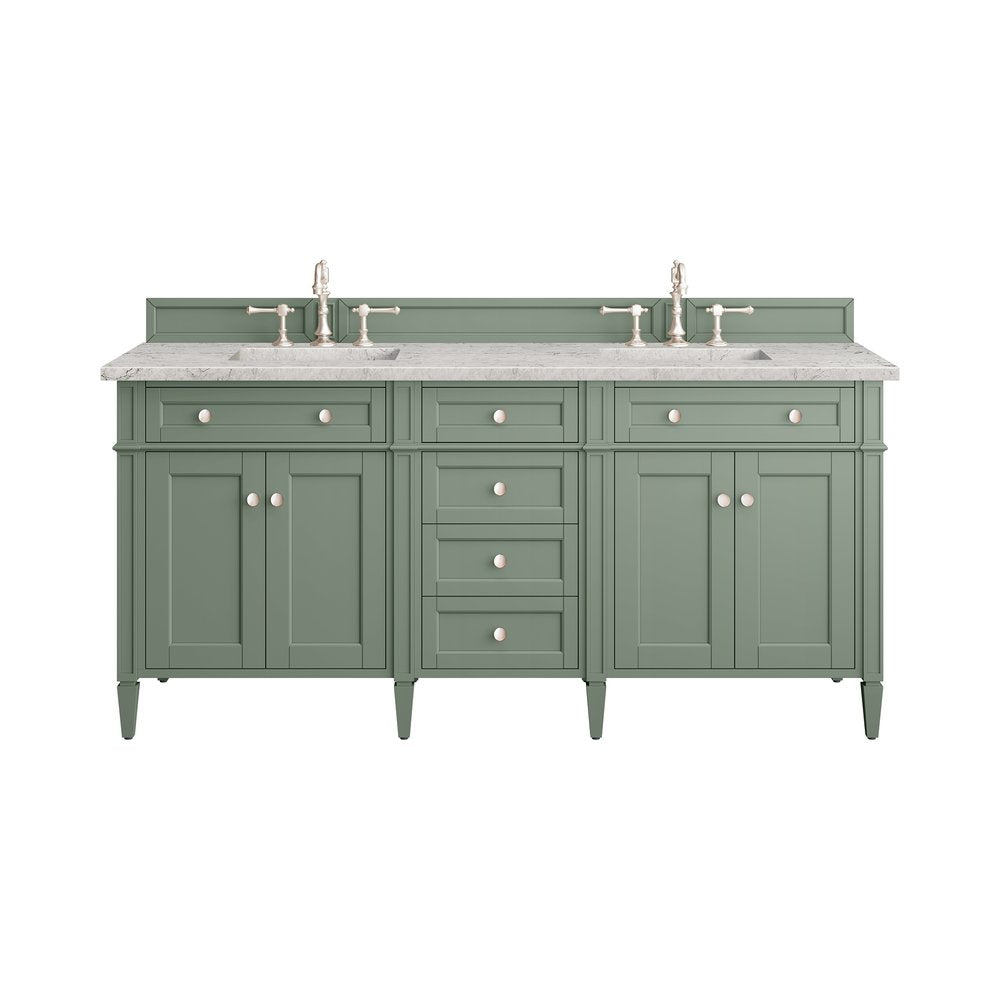 James Martin - Brittany 72" Double Vanity, Smokey Celadon w/ 3 CM Eternal Jasmine Pearl Top w/FreePower Wireless Charger - 650-V72-SC-FEJP view 1