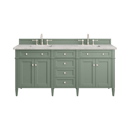 James Martin - Brittany 72" Double Vanity, Smokey Celadon w/ 3 CM Eternal Jasmine Pearl Top w/FreePower Wireless Charger - 650-V72-SC-FEJP view 1