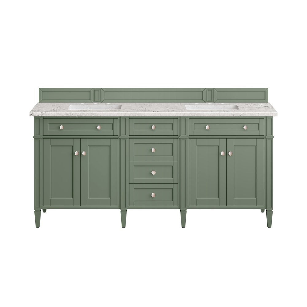 James Martin - Brittany 72" Double Vanity, Smokey Celadon w/ 3 CM Eternal Jasmine Pearl Top w/FreePower Wireless Charger - 650-V72-SC-FEJP view 2
