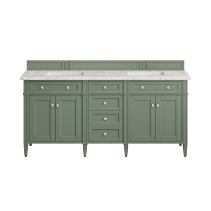 James Martin - Brittany 72" Double Vanity, Smokey Celadon w/ 3 CM Eternal Jasmine Pearl Top w/FreePower Wireless Charger - 650-V72-SC-FEJP view 2