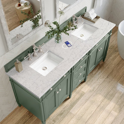 James Martin - Brittany 72" Double Vanity, Smokey Celadon w/ 3 CM Eternal Jasmine Pearl Top w/FreePower Wireless Charger - 650-V72-SC-FEJP view 8
