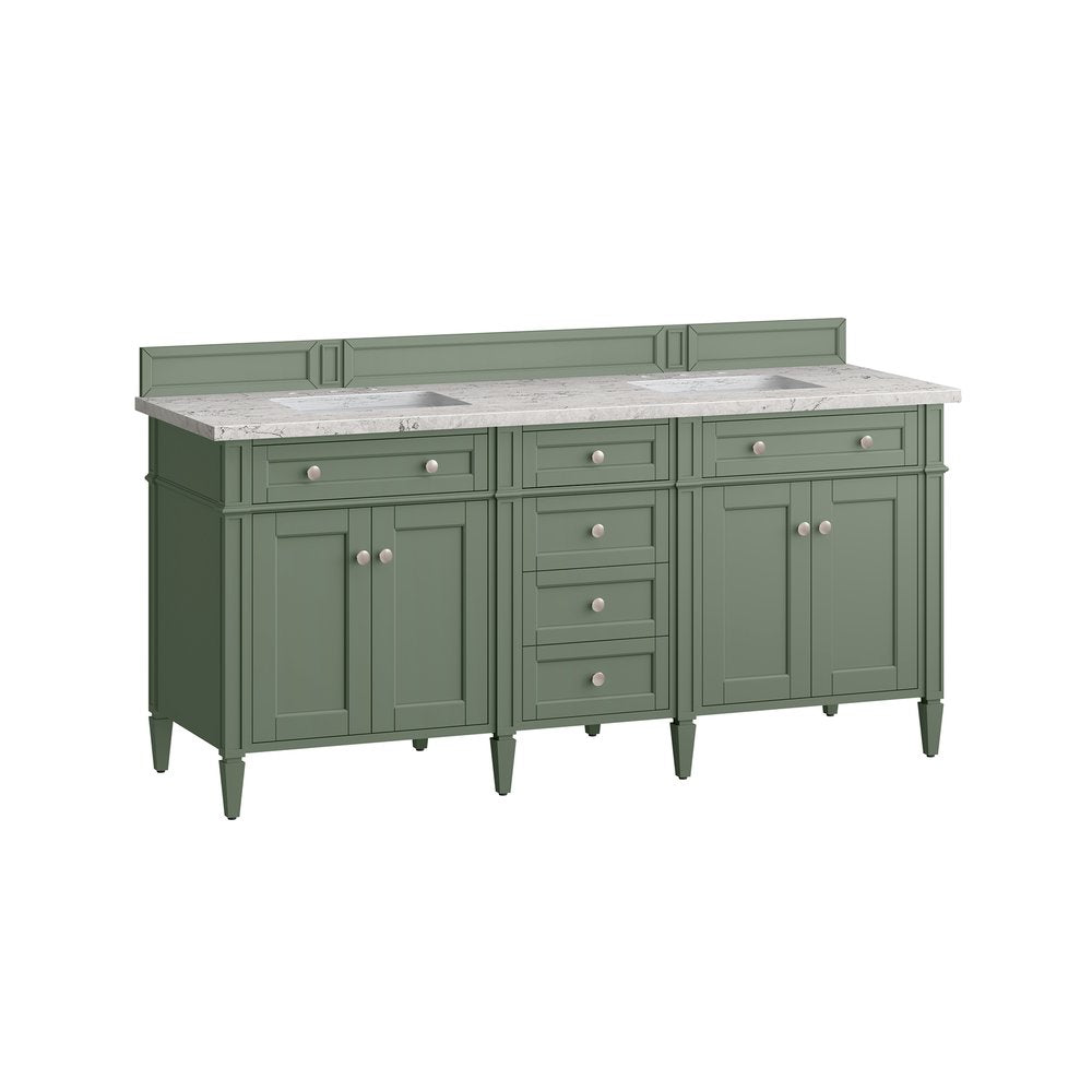 James Martin - Brittany 72" Double Vanity, Smokey Celadon w/ 3 CM Eternal Jasmine Pearl Top w/FreePower Wireless Charger - 650-V72-SC-FEJP view 9