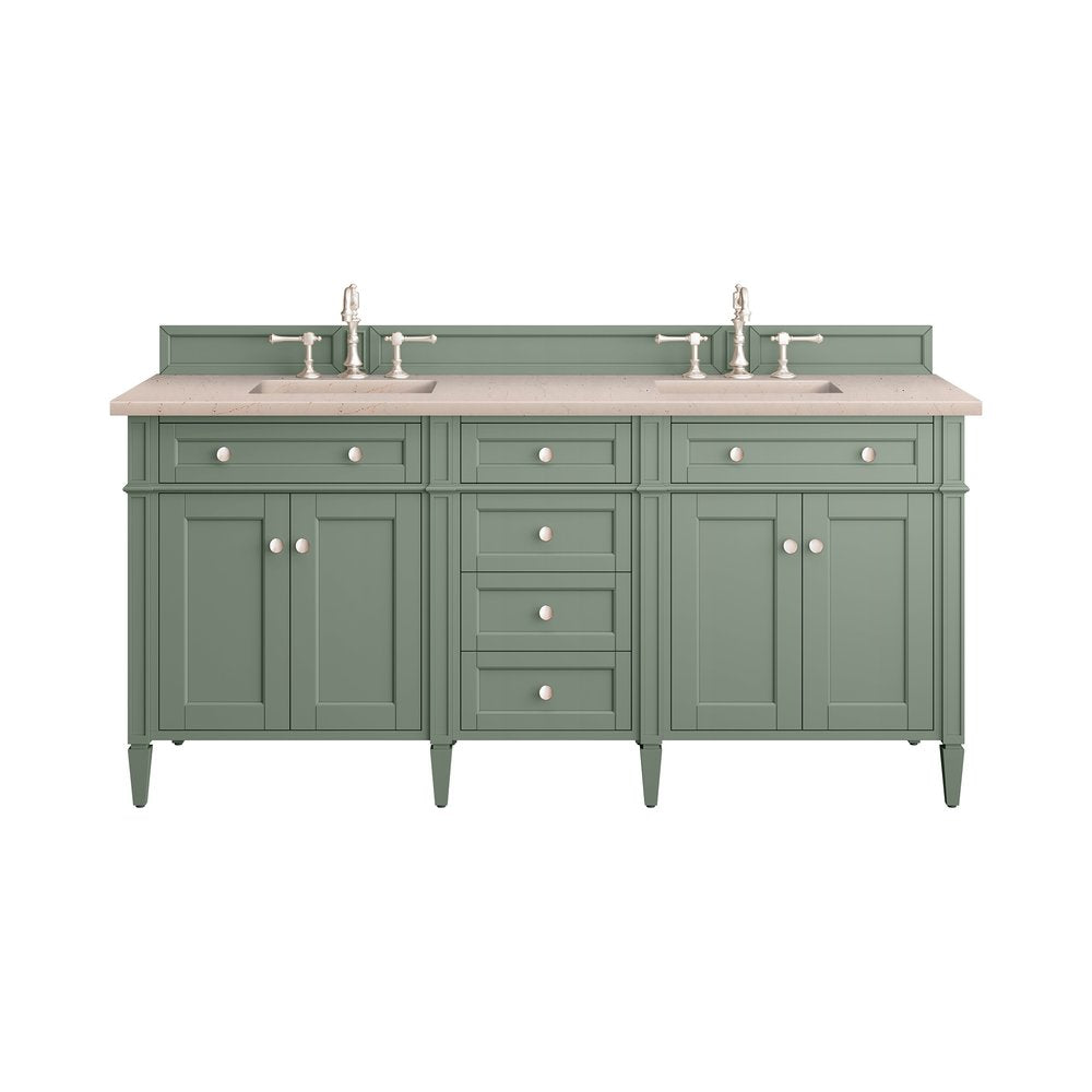 James Martin - Brittany 72" Double Vanity, Smokey Celadon w/ 3 CM Eternal Marfil Top - 650-V72-SC-3EMR view 1