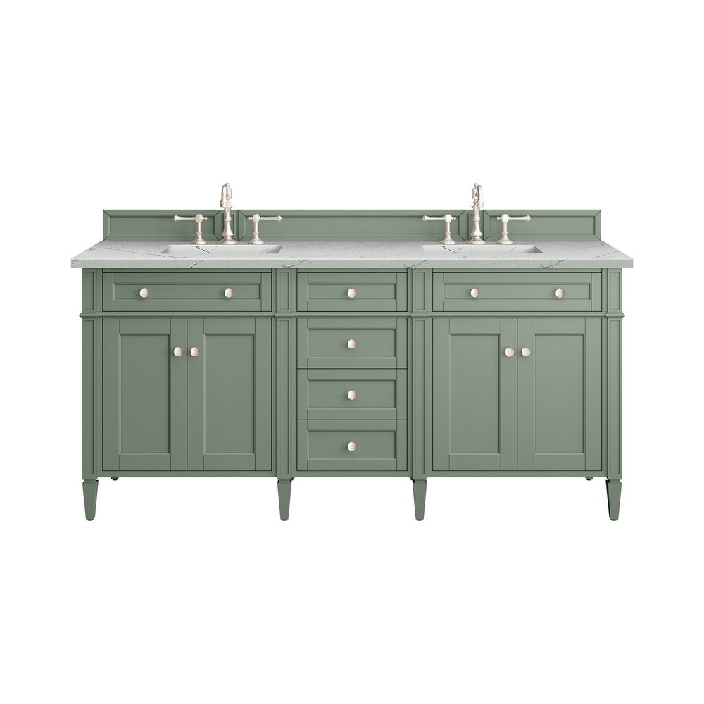 James Martin - Brittany 72" Double Vanity, Smokey Celadon w/ 3 CM Ethereal Noctis Top w/FreePower Wireless Charger - 650-V72-SC-FENC view 1