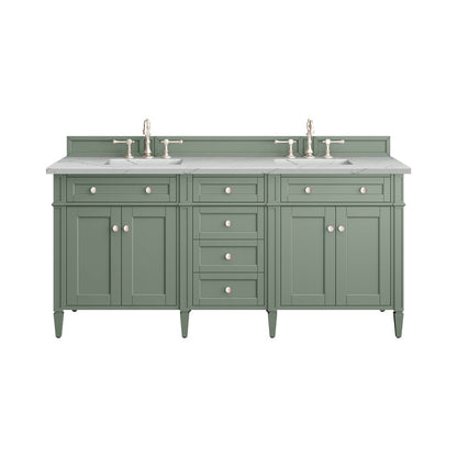 James Martin - Brittany 72" Double Vanity, Smokey Celadon w/ 3 CM Ethereal Noctis Top w/FreePower Wireless Charger - 650-V72-SC-FENC view 1