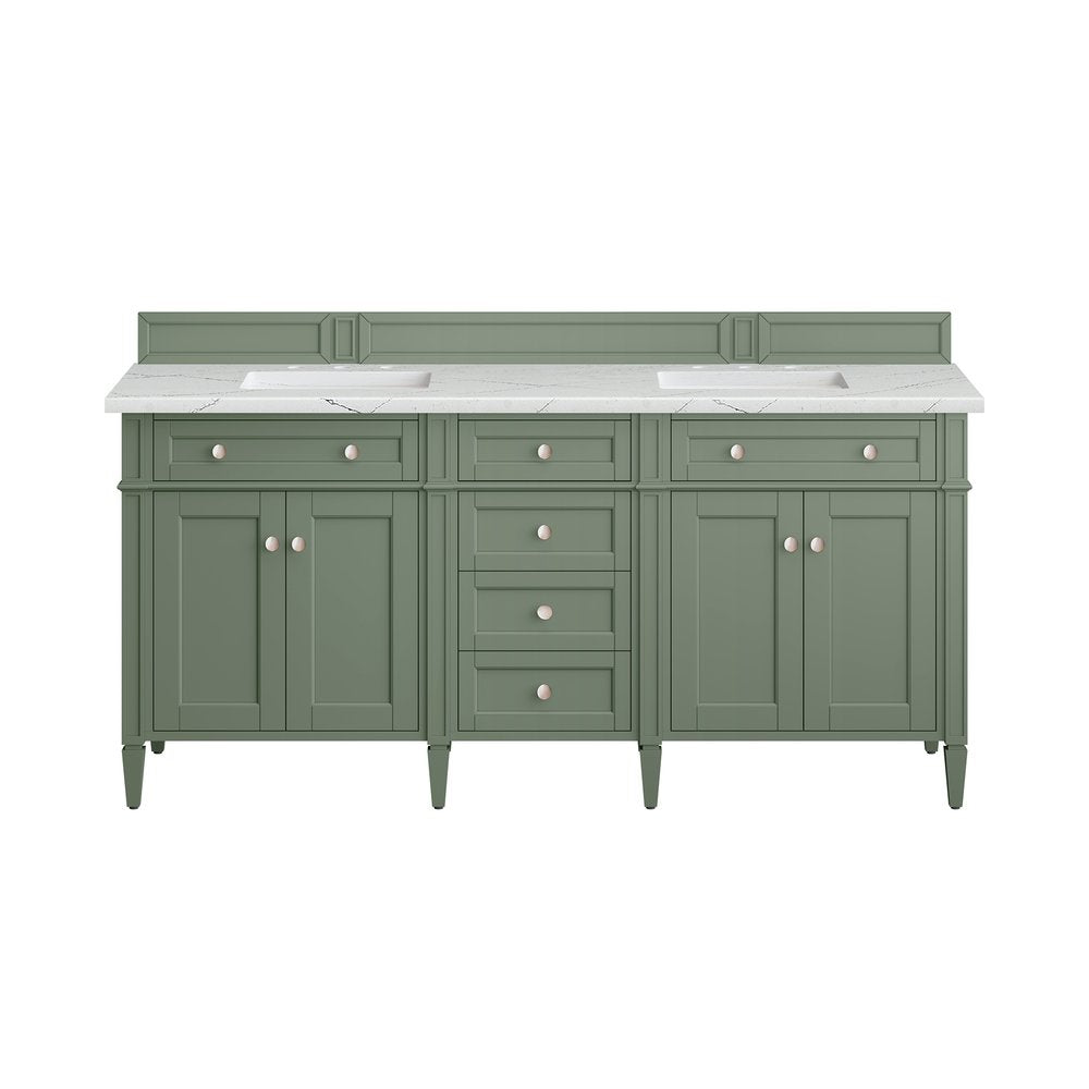 James Martin - Brittany 72" Double Vanity, Smokey Celadon w/ 3 CM Ethereal Noctis Top w/FreePower Wireless Charger - 650-V72-SC-FENC view 2