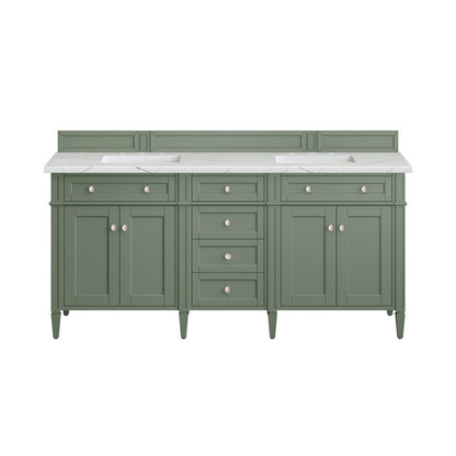 James Martin - Brittany 72" Double Vanity, Smokey Celadon w/ 3 CM Ethereal Noctis Top w/FreePower Wireless Charger - 650-V72-SC-FENC view 2