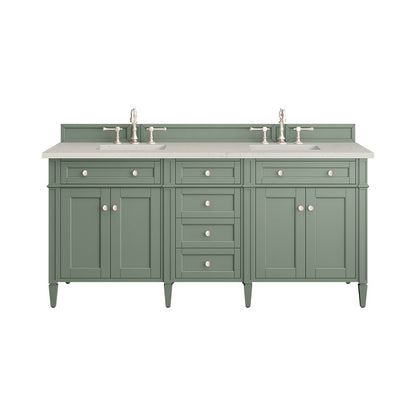 James Martin - Brittany 72" Double Vanity, Smokey Celadon, w/ 3 CM Siberian Silestone Top - 650-V72-SC-3SFR view 1