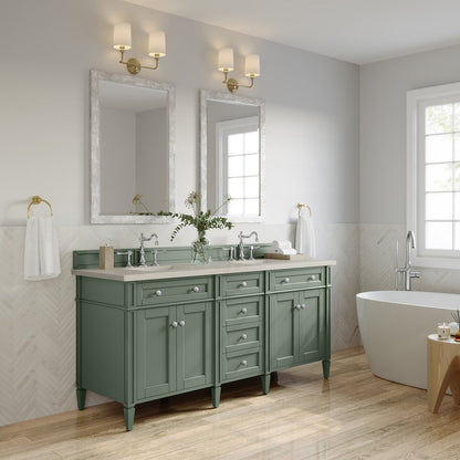 James Martin - Brittany 72" Double Vanity, Smokey Celadon, w/ 3 CM Siberian Silestone Top - 650-V72-SC-3SFR view 4