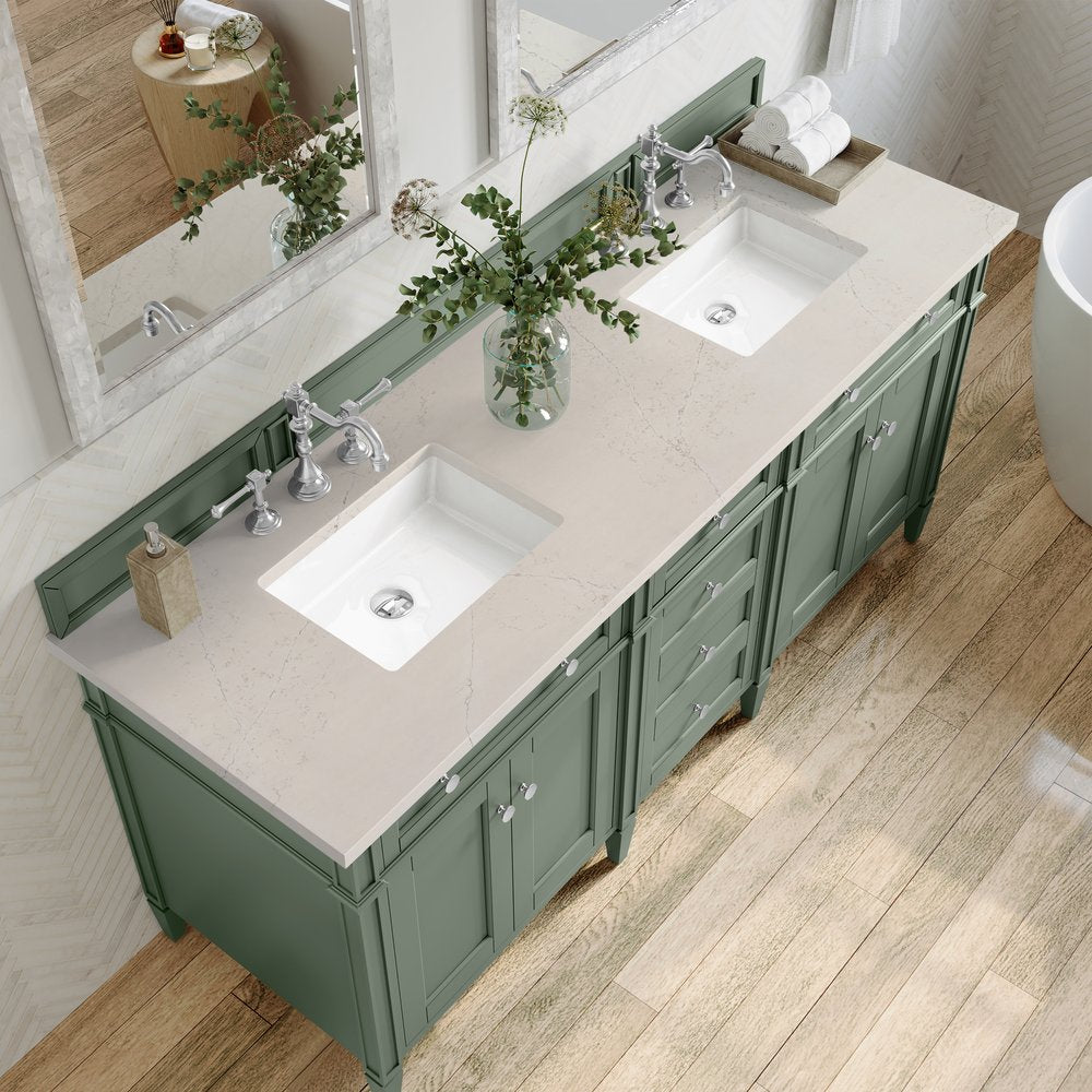 James Martin - Brittany 72" Double Vanity, Smokey Celadon, w/ 3 CM Siberian Silestone Top - 650-V72-SC-3SFR view 6