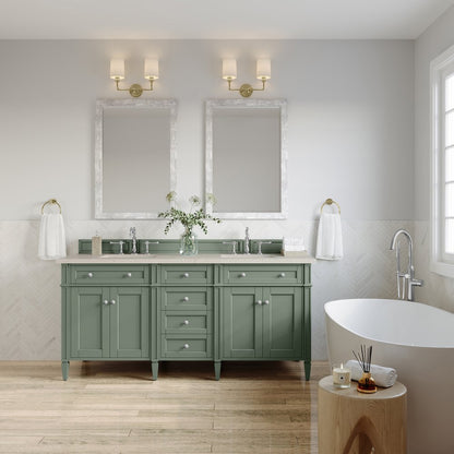 James Martin - Brittany 72" Double Vanity, Smokey Celadon, w/ 3 CM Siberian Silestone Top w/FreePower Wireless Charger - 650-V72-SC-FSFR view 3