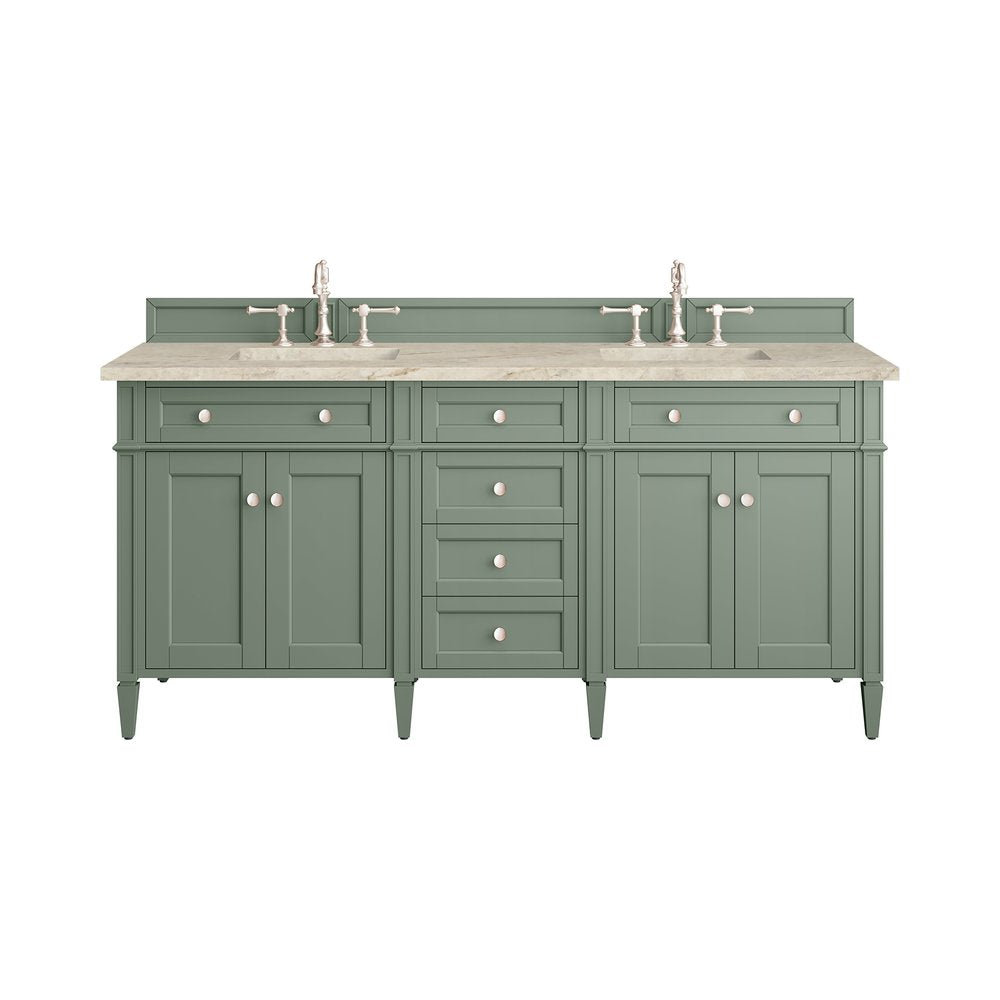 James Martin - Brittany 72" Double Vanity, Smokey Celadon, w/ 3 CM Tajnar Eclos Top - 650-V72-SC-3TJR view 1