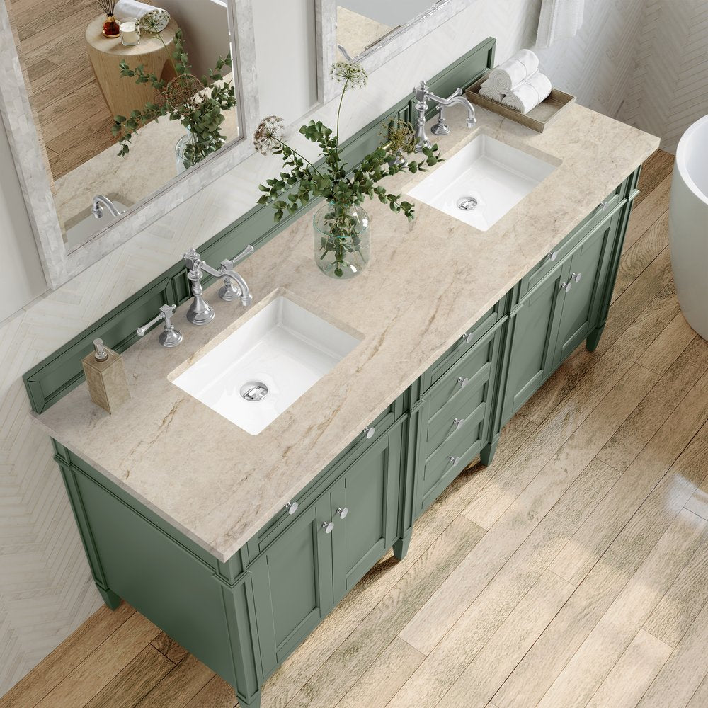 James Martin - Brittany 72" Double Vanity, Smokey Celadon, w/ 3 CM Tajnar Eclos Top - 650-V72-SC-3TJR view 6