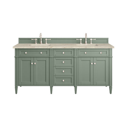 James Martin - Brittany 72" Double Vanity, Smokey Celadon, w/ 3 CM Tajnar Eclos Top w/FreePower Wireless Charger - 650-V72-SC-FTJR view 1