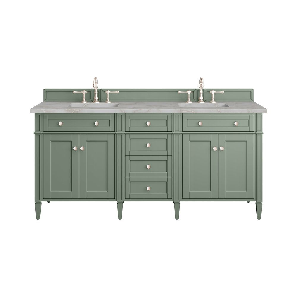 James Martin - Brittany 72" Double Vanity, Smokey Celadon w/ 3 CM Victorian Silver Top - 650-V72-SC-3VSL view 1