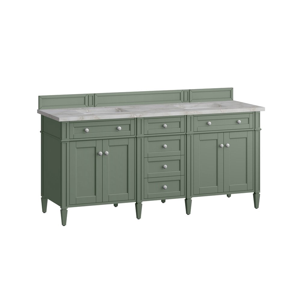 James Martin - Brittany 72" Double Vanity, Smokey Celadon w/ 3 CM Victorian Silver Top - 650-V72-SC-3VSL view 7