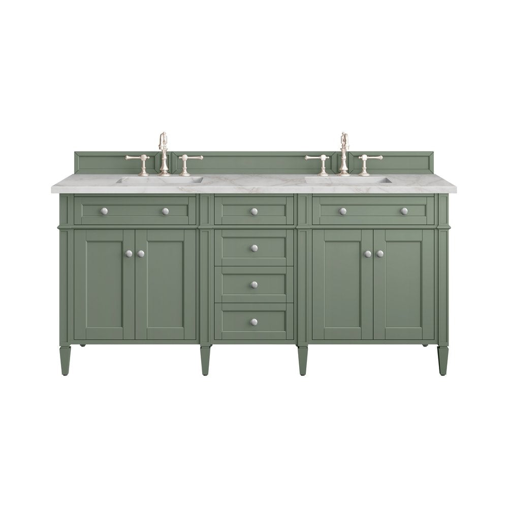 James Martin - Brittany 72" Double Vanity, Smokey Celadon w/ 3 CM Victorian Silver Top w/FreePower Wireless Charger - 650-V72-SC-FVSL view 1
