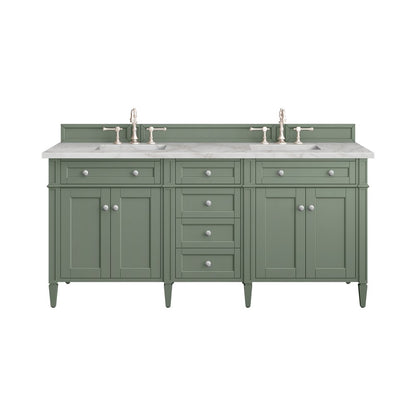James Martin - Brittany 72" Double Vanity, Smokey Celadon w/ 3 CM Victorian Silver Top w/FreePower Wireless Charger - 650-V72-SC-FVSL view 1