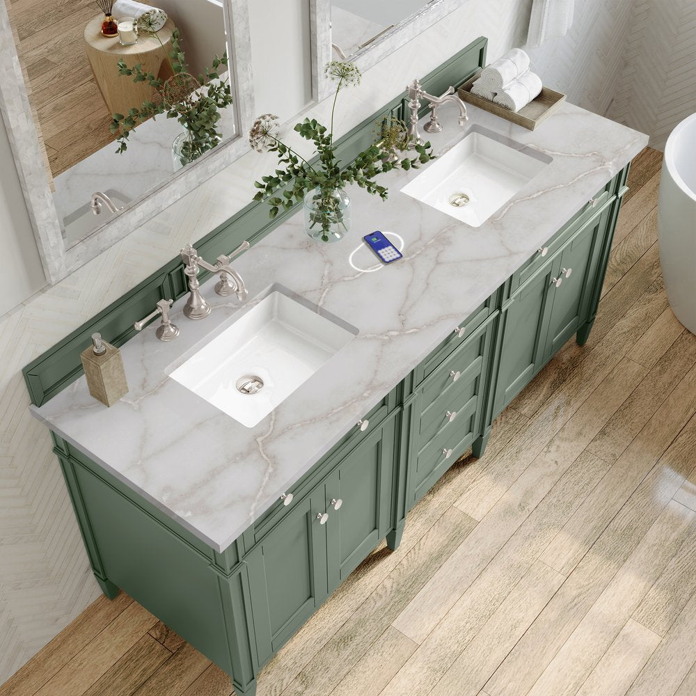 James Martin - Brittany 72" Double Vanity, Smokey Celadon w/ 3 CM Victorian Silver Top w/FreePower Wireless Charger - 650-V72-SC-FVSL view 7