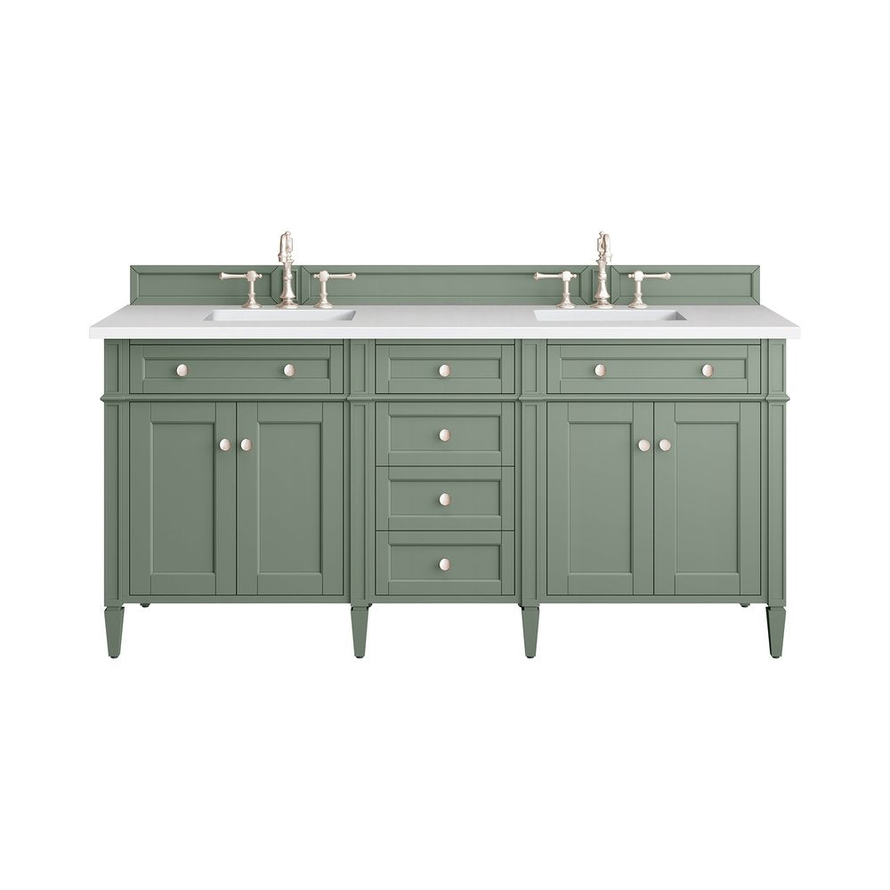 James Martin - Brittany 72" Double Vanity, Smokey Celadon w/ 3 CM White Zeus Top - 650-V72-SC-3WZ view 1