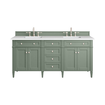 James Martin - Brittany 72" Double Vanity, Smokey Celadon w/ 3 CM White Zeus Top - 650-V72-SC-3WZ view 1