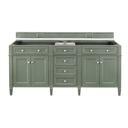 James Martin - Brittany 72" Double Vanity, Smokey Celadon w/ Single Hole 3 CM White Zeus Top & Backsplash - 650-V72-SC-1WZ view 1
