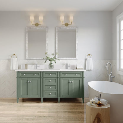 James Martin - Brittany 72" Double Vanity, Smokey Celadon w/ Single Hole 3 CM White Zeus Top & Backsplash - 650-V72-SC-1WZ view 2
