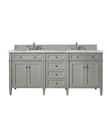 James Martin - Brittany 72" Double Vanity, Urban Gray w/ 3 CM Carrara Marble Top - 650-V72-UGR-3CAR view 1
