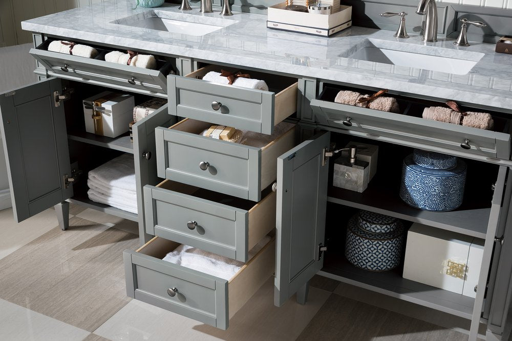 James Martin - Brittany 72" Double Vanity, Urban Gray w/ 3 CM Carrara Marble Top - 650-V72-UGR-3CAR view 5