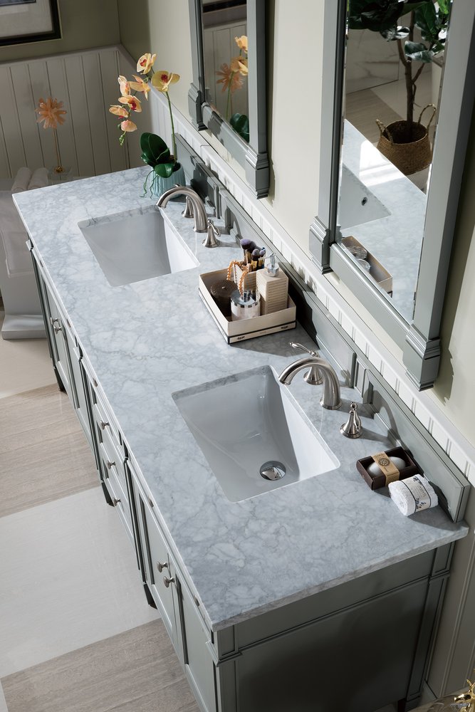 James Martin - Brittany 72" Double Vanity, Urban Gray w/ 3 CM Carrara Marble Top - 650-V72-UGR-3CAR view 6