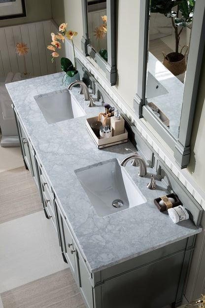 James Martin - Brittany 72" Double Vanity, Urban Gray w/ 3 CM Carrara Marble Top - 650-V72-UGR-3CAR view 6