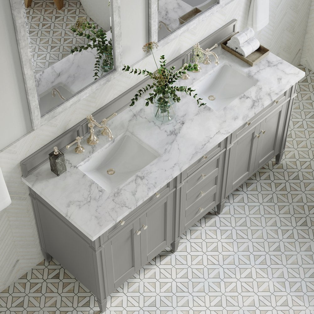 James Martin - Brittany 72" Double Vanity, Urban Gray w/ 3 CM Carrara Marble Top - 650-V72-UGR-3CAR view 9