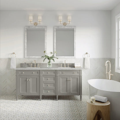 James Martin - Brittany 72" Double Vanity, Urban Gray w/ 3 CM Eternal Jasmine Pearl Silestone Top - 650-V72-UGR-3EJP view 3