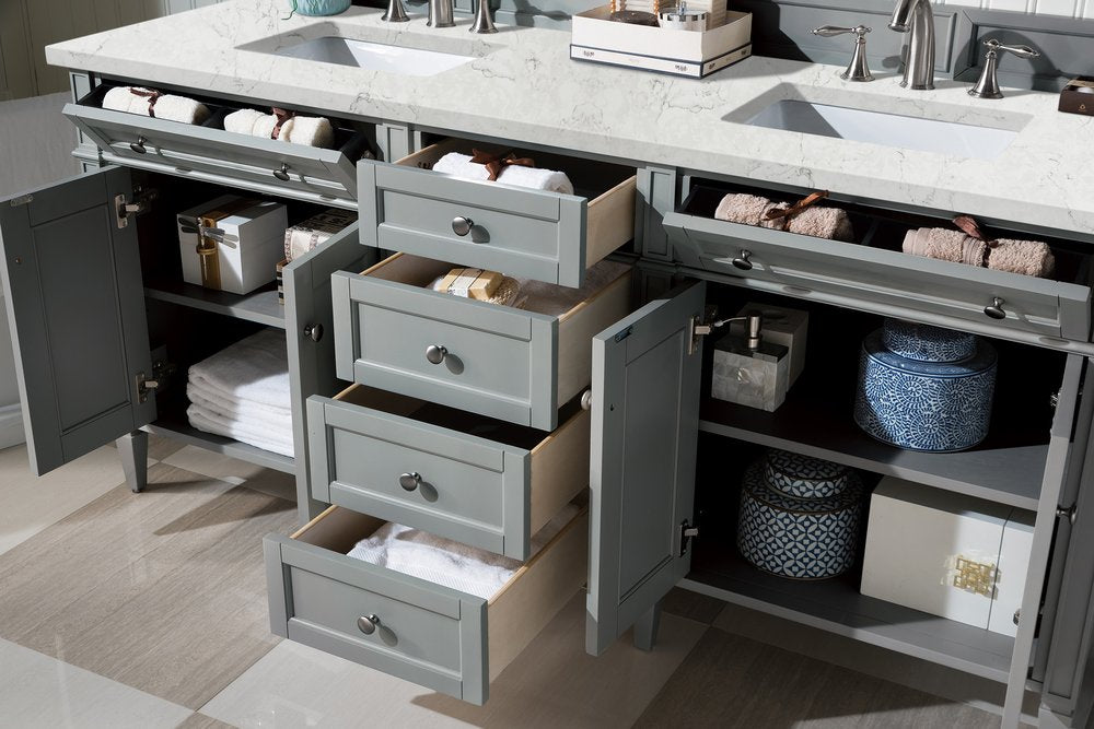 James Martin - Brittany 72" Double Vanity, Urban Gray w/ 3 CM Eternal Jasmine Pearl Silestone Top - 650-V72-UGR-3EJP view 5