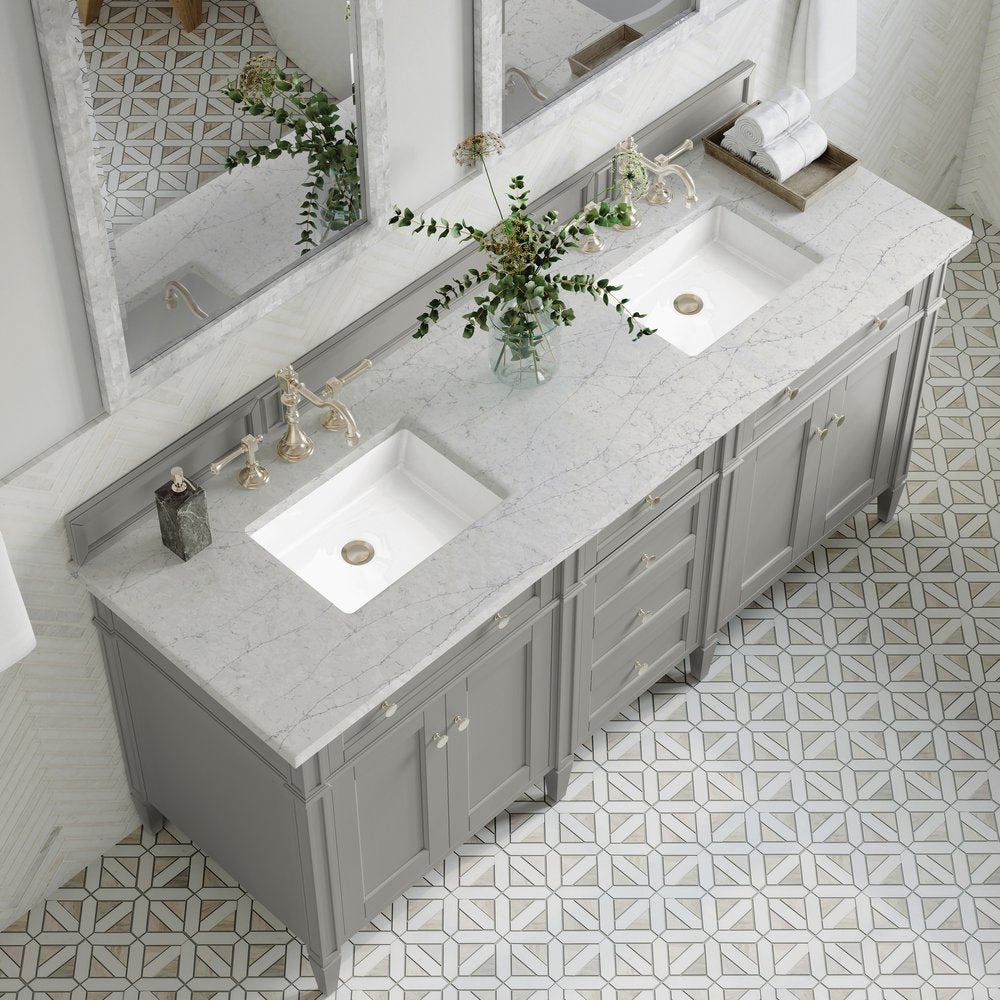 James Martin - Brittany 72" Double Vanity, Urban Gray w/ 3 CM Eternal Jasmine Pearl Silestone Top - 650-V72-UGR-3EJP view 7