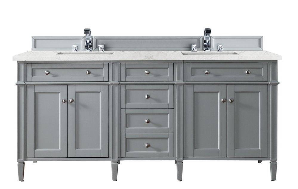 James Martin - Brittany 72" Double Vanity, Urban Gray w/ 3 CM Eternal Jasmine Pearl Silestone Top w/FreePower Wireless Charger - 650-V72-UGR-FEJP view 1